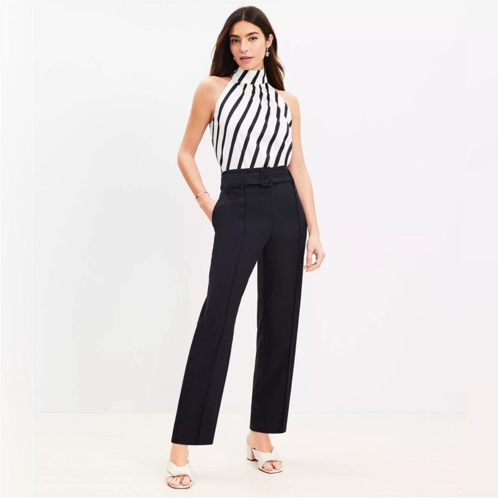 NWT LOFT Petite Pintucked Belted Slim Pants in Twill